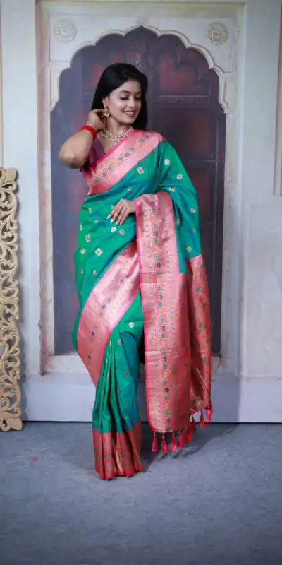 Firozi Paithani Ajanta Lotus With Lace Work Saree | Sarees, Bollywood Sarees, Creative Sarees, Designer Sarees, Embroidered Sarees, Ethnic Saree, Modern Digital sarees, Party Wear Sarees