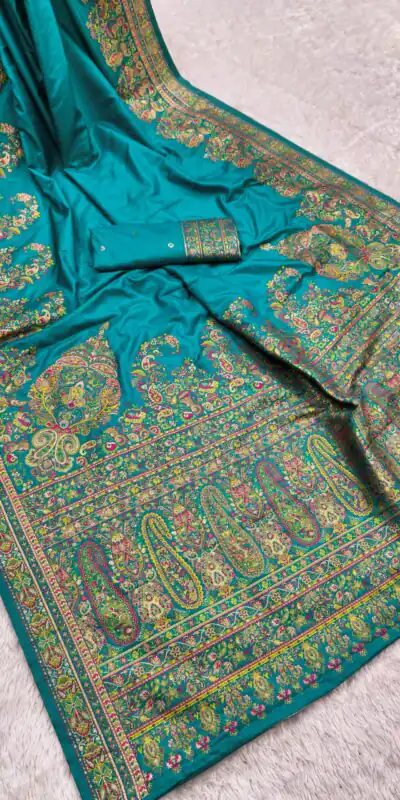 Firozi Pashmina Silk Woven Motifs Saree | Sarees, Bollywood Sarees, Creative Sarees, Designer Sarees, Embroidered Sarees, Ethnic Saree, Modern Digital sarees, Party Wear Sarees