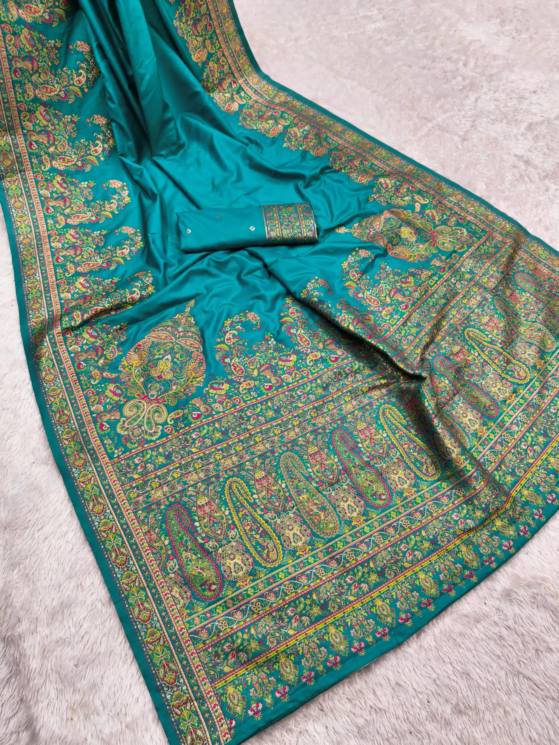 Firozi Pashmina Silk Woven Motifs Saree | Sarees, Bollywood Sarees, Creative Sarees, Designer Sarees, Embroidered Sarees, Ethnic Saree, Modern Digital sarees, Party Wear Sarees