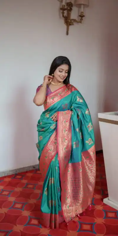 Firozi Pethani Silk Zari Lace Work Saree | Sarees, Bollywood Sarees, Creative Sarees, Designer Sarees, Embroidered Sarees, Ethnic Saree, Modern Digital sarees, Party Wear Sarees