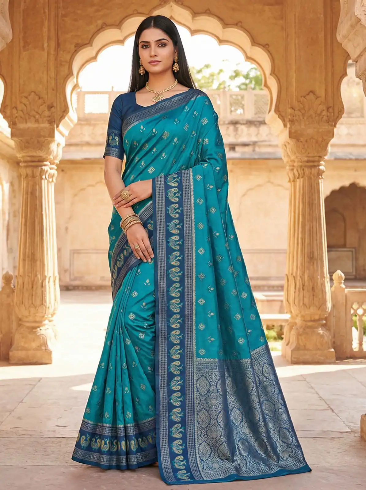 Firozi Pochampalli Silk Lace Zari Work Saree | Sarees, Bollywood Sarees, Creative Sarees, Designer Sarees, Embroidered Sarees, Ethnic Saree, Modern Digital sarees, Party Wear Sarees