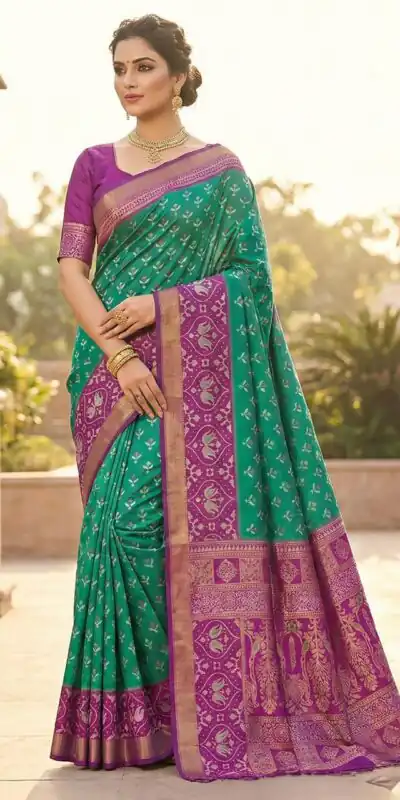 Firozi Pochampalli Silk Zari Woven Work Saree | Sarees, Bollywood Sarees, Creative Sarees, Designer Sarees, Embroidered Sarees, Ethnic Saree, Modern Digital sarees, Party Wear Sarees