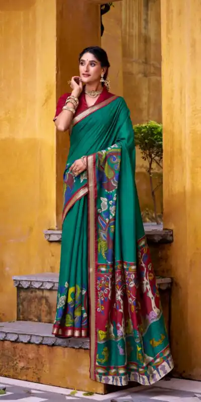 Firozi Polyester Kalamkari Saree | Sarees, Bollywood Sarees, Creative Sarees, Designer Sarees, Embroidered Sarees, Ethnic Saree, Modern Digital sarees, Party Wear Sarees