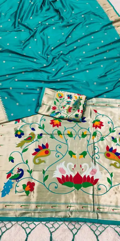 Firozi Silk Zari Lace Work Saree | Sarees, Bollywood Sarees, Creative Sarees, Designer Sarees, Embroidered Sarees, Ethnic Saree, Modern Digital sarees, Party Wear Sarees