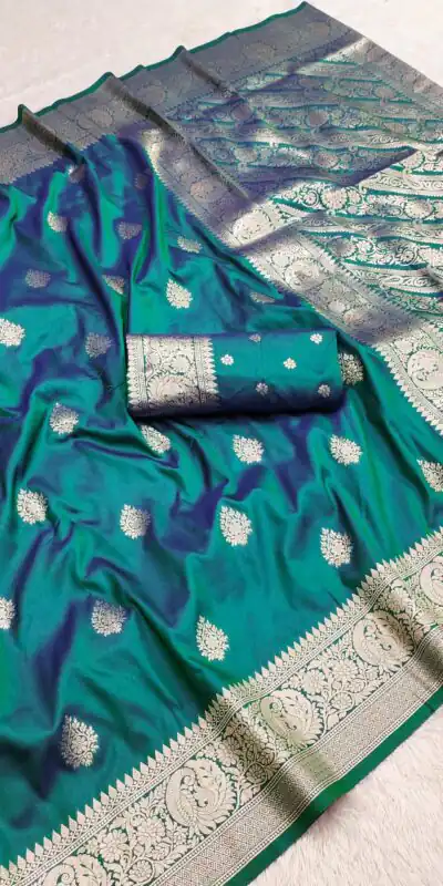Firozi Soft Banarasi Cotton Silk Zari Work Saree | Sarees, Bollywood Sarees, Creative Sarees, Designer Sarees, Embroidered Sarees, Ethnic Saree, Modern Digital sarees, Party Wear Sarees