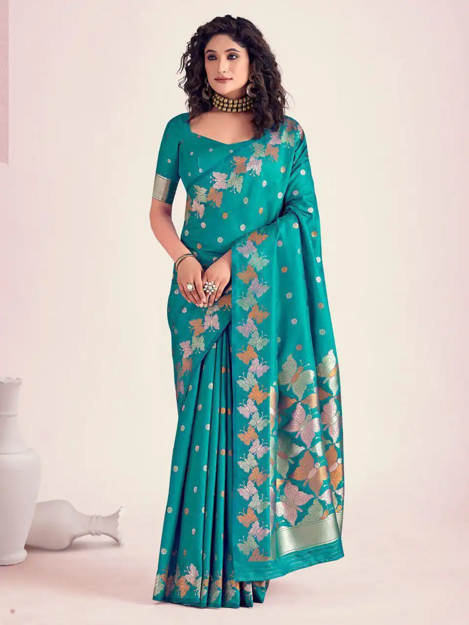 Firozi Soft Lichi Silk Border Lace Work Saree | Sarees, Bollywood Sarees, Creative Sarees, Designer Sarees, Embroidered Sarees, Ethnic Saree, Modern Digital sarees, Party Wear Sarees