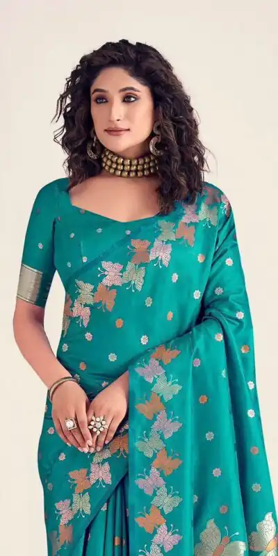 Firozi Soft Lichi Silk Border Lace Work Saree | Sarees, Bollywood Sarees, Creative Sarees, Designer Sarees, Embroidered Sarees, Ethnic Saree, Modern Digital sarees, Party Wear Sarees