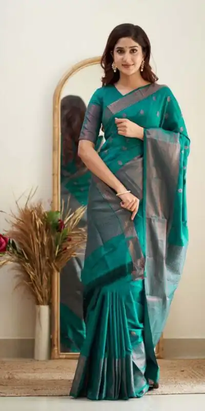 Firozi Soft Lichi Silk Lace Border Saree | Sarees, Bollywood Sarees, Creative Sarees, Designer Sarees, Embroidered Sarees, Ethnic Saree, Modern Digital sarees, Party Wear Sarees