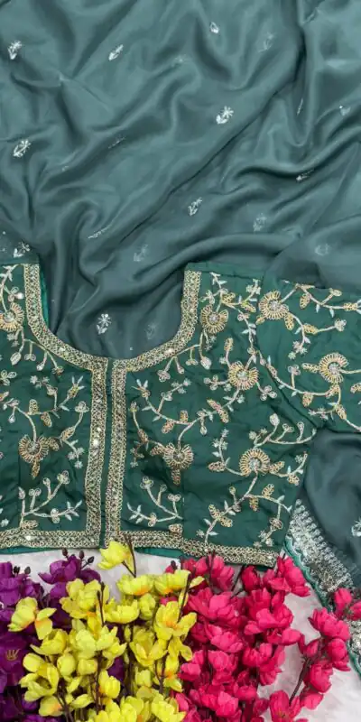 Firozi Soft Organza Zari Embroidery Work Saree | Sarees, Bollywood Sarees, Creative Sarees, Designer Sarees, Embroidered Sarees, Ethnic Saree, Modern Digital sarees, Party Wear Sarees