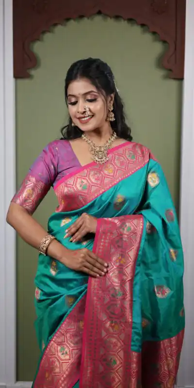 Firozi Soft Paithani Silk Zari Lace Work Saree | Sarees, Bollywood Sarees, Creative Sarees, Designer Sarees, Embroidered Sarees, Ethnic Saree, Modern Digital sarees, Party Wear Sarees