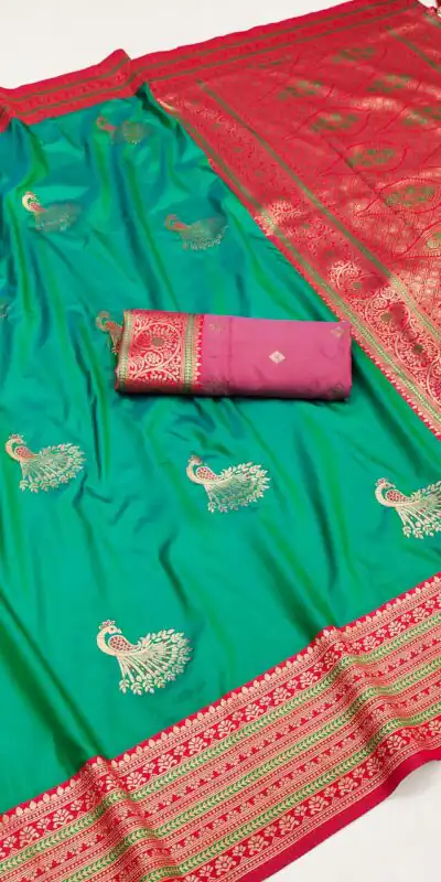 Firozi Soft Silk Zari Lace Work Saree | Sarees, Bollywood Sarees, Creative Sarees, Designer Sarees, Embroidered Sarees, Ethnic Saree, Modern Digital sarees, Party Wear Sarees
