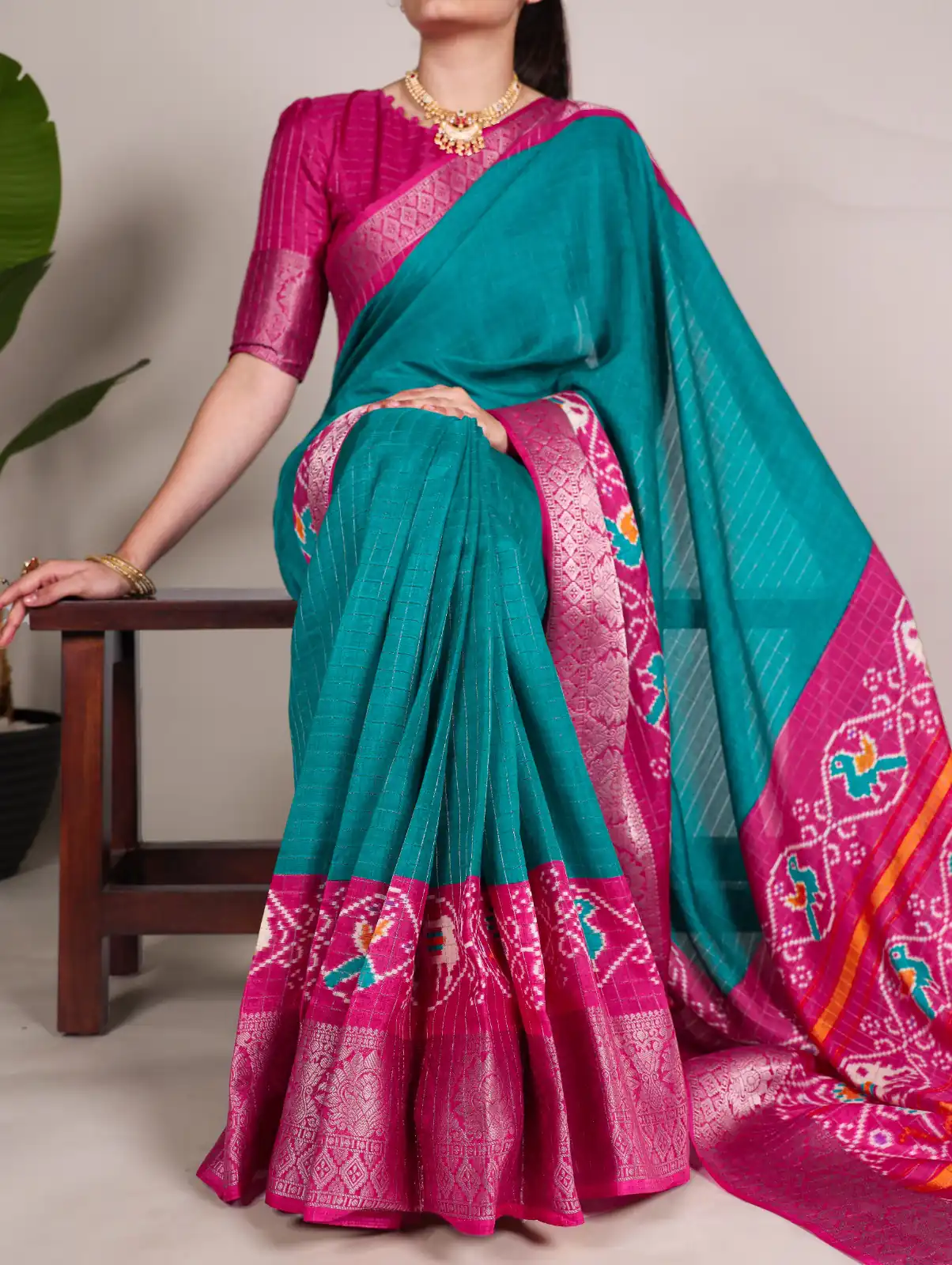Firozi Tussar Chex Patola Saree | Sarees, Bollywood Sarees, Creative Sarees, Designer Sarees, Embroidered Sarees, Ethnic Saree, Modern Digital sarees, Party Wear Sarees