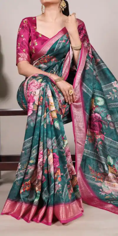 Firozi Tussar Printed Saree | Sarees, Bollywood Sarees, Creative Sarees, Designer Sarees, Embroidered Sarees, Ethnic Saree, Modern Digital sarees, Party Wear Sarees