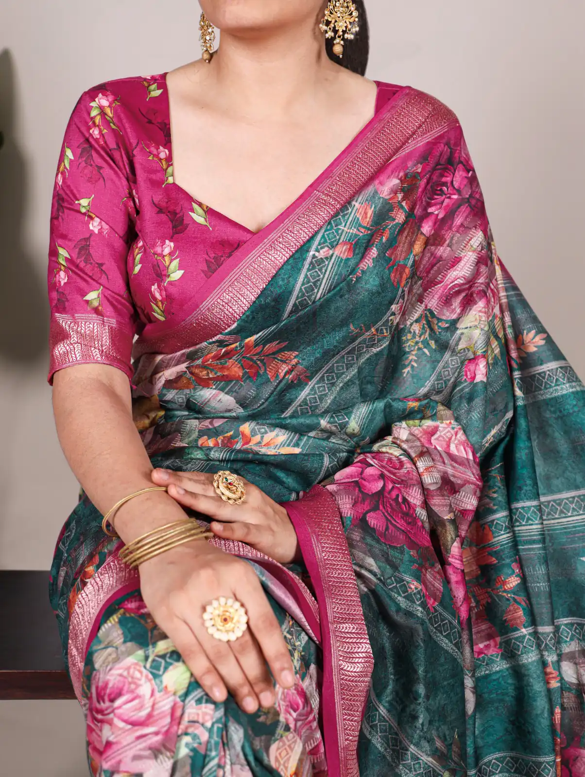 Firozi Tussar Printed Saree | Sarees, Bollywood Sarees, Creative Sarees, Designer Sarees, Embroidered Sarees, Ethnic Saree, Modern Digital sarees, Party Wear Sarees