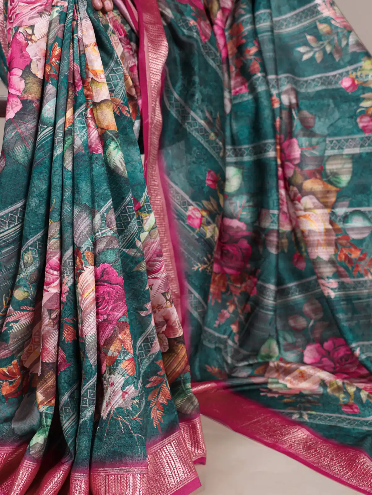 Firozi Tussar Printed Saree | Sarees, Bollywood Sarees, Creative Sarees, Designer Sarees, Embroidered Sarees, Ethnic Saree, Modern Digital sarees, Party Wear Sarees