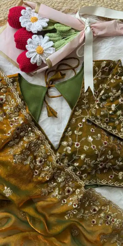 Gold Fandy Chiffon Embroidery Work Saree | Sarees, Bollywood Sarees, Creative Sarees, Designer Sarees, Embroidered Sarees, Ethnic Saree, Modern Digital sarees, Party Wear Sarees
