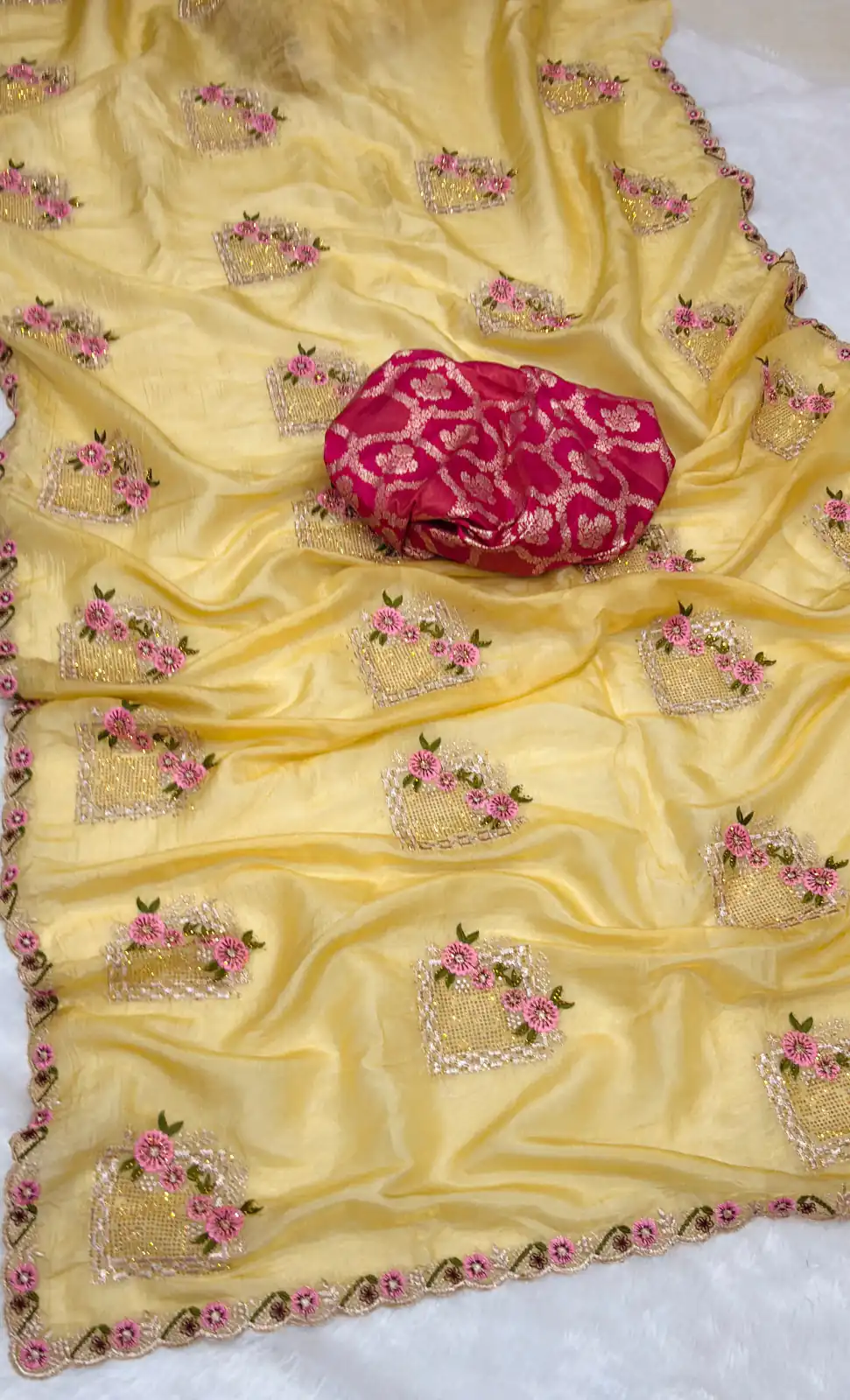 Gold Paper Silk Crush With Embroider Saree | Sarees, Bollywood Sarees, Creative Sarees, Designer Sarees, Embroidered Sarees, Ethnic Saree, Modern Digital sarees, Party Wear Sarees
