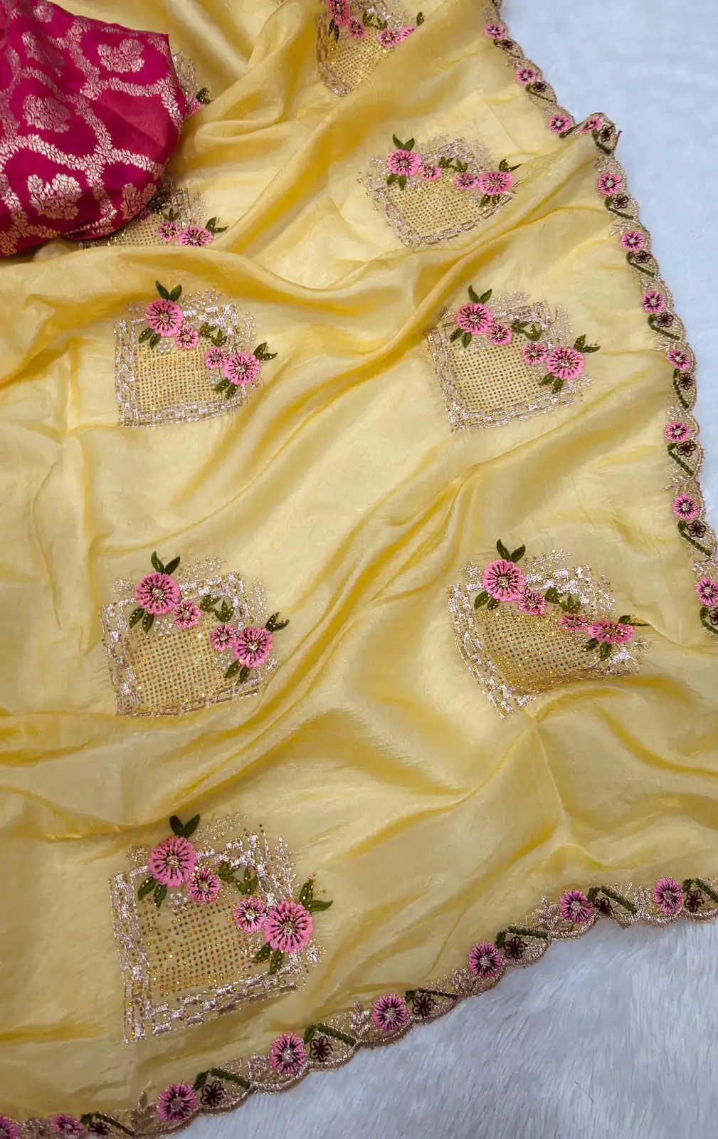 Gold Paper Silk Crush With Embroider Saree | Sarees, Bollywood Sarees, Creative Sarees, Designer Sarees, Embroidered Sarees, Ethnic Saree, Modern Digital sarees, Party Wear Sarees