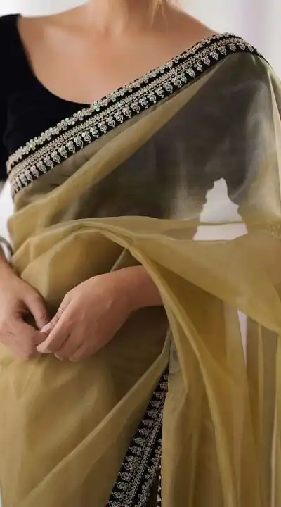 Gold Soft Twil Net Silk Embroidery Work Saree | Sarees, Bollywood Sarees, Creative Sarees, Designer Sarees, Embroidered Sarees, Ethnic Saree, Modern Digital sarees, Party Wear Sarees