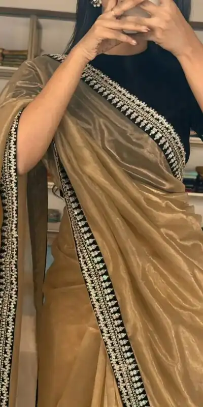 Gold Soft Twil Net Silk Embroidery Work Saree | Sarees, Bollywood Sarees, Creative Sarees, Designer Sarees, Embroidered Sarees, Ethnic Saree, Modern Digital sarees, Party Wear Sarees
