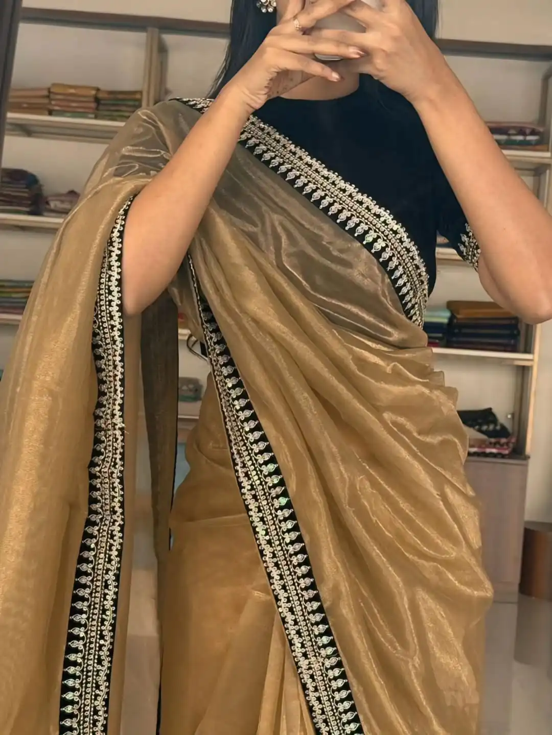 Gold Soft Twil Net Silk Embroidery Work Saree | Sarees, Bollywood Sarees, Creative Sarees, Designer Sarees, Embroidered Sarees, Ethnic Saree, Modern Digital sarees, Party Wear Sarees