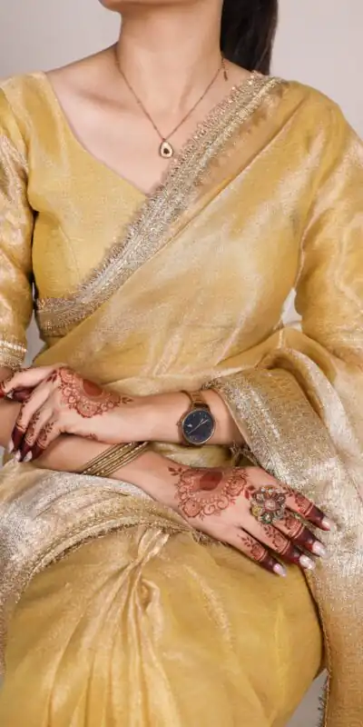 Gold Tissue Shimmer Zari Weaving Work Saree | Sarees, Bollywood Sarees, Creative Sarees, Designer Sarees, Embroidered Sarees, Ethnic Saree, Modern Digital sarees, Party Wear Sarees