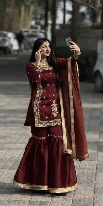 Graceful Maroon Zimmy Silk Embroider Work Salwar Suit | Jump Suits, Salwar suit, Casual Suits, Creative suits, Designer Suits, Palazzo Suits, Party Wear Suits, Patiala Suits, Straight Suits