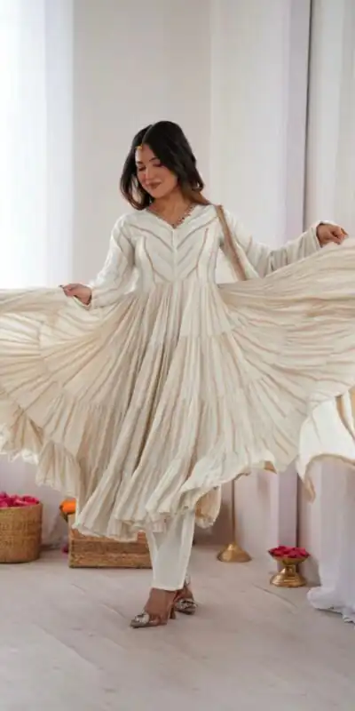 Graceful White Mal Chanderi Mirror Lace Work Gown | Gowns, Bollywood Gowns, Creative Gowns, Designer Gowns, Embroidered Gowns, Party Wear Gowns