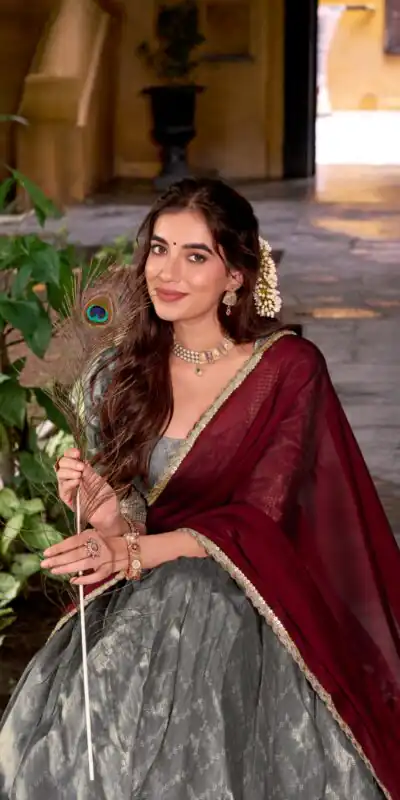 Gray Dupion Silk Zari Work Lehenga Choli | Lehenga, Bollywood Lehenga, Creative Lehenga, Designer Lehenga, Embroidered Lehenga, Party Wear Lehenga