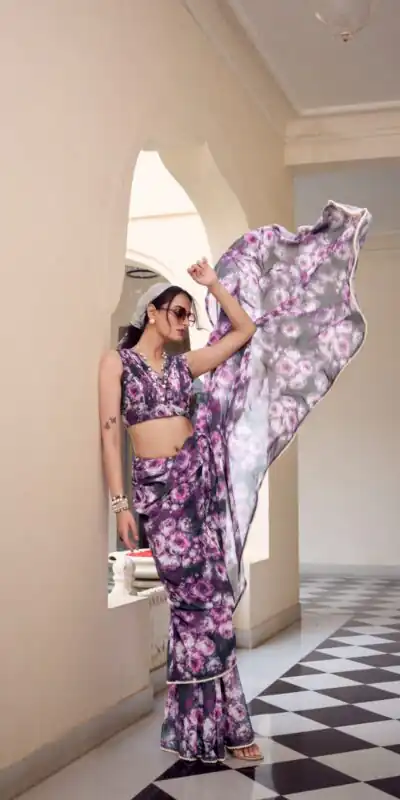 Gray Weightless Floral Printed Saree | Sarees, Bollywood Sarees, Creative Sarees, Designer Sarees, Embroidered Sarees, Ethnic Saree, Modern Digital sarees, Party Wear Sarees