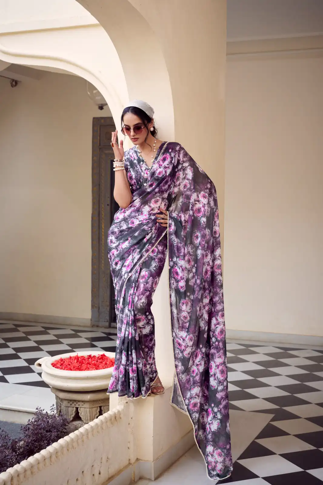 Gray Weightless Floral Printed Saree | Sarees, Bollywood Sarees, Creative Sarees, Designer Sarees, Embroidered Sarees, Ethnic Saree, Modern Digital sarees, Party Wear Sarees