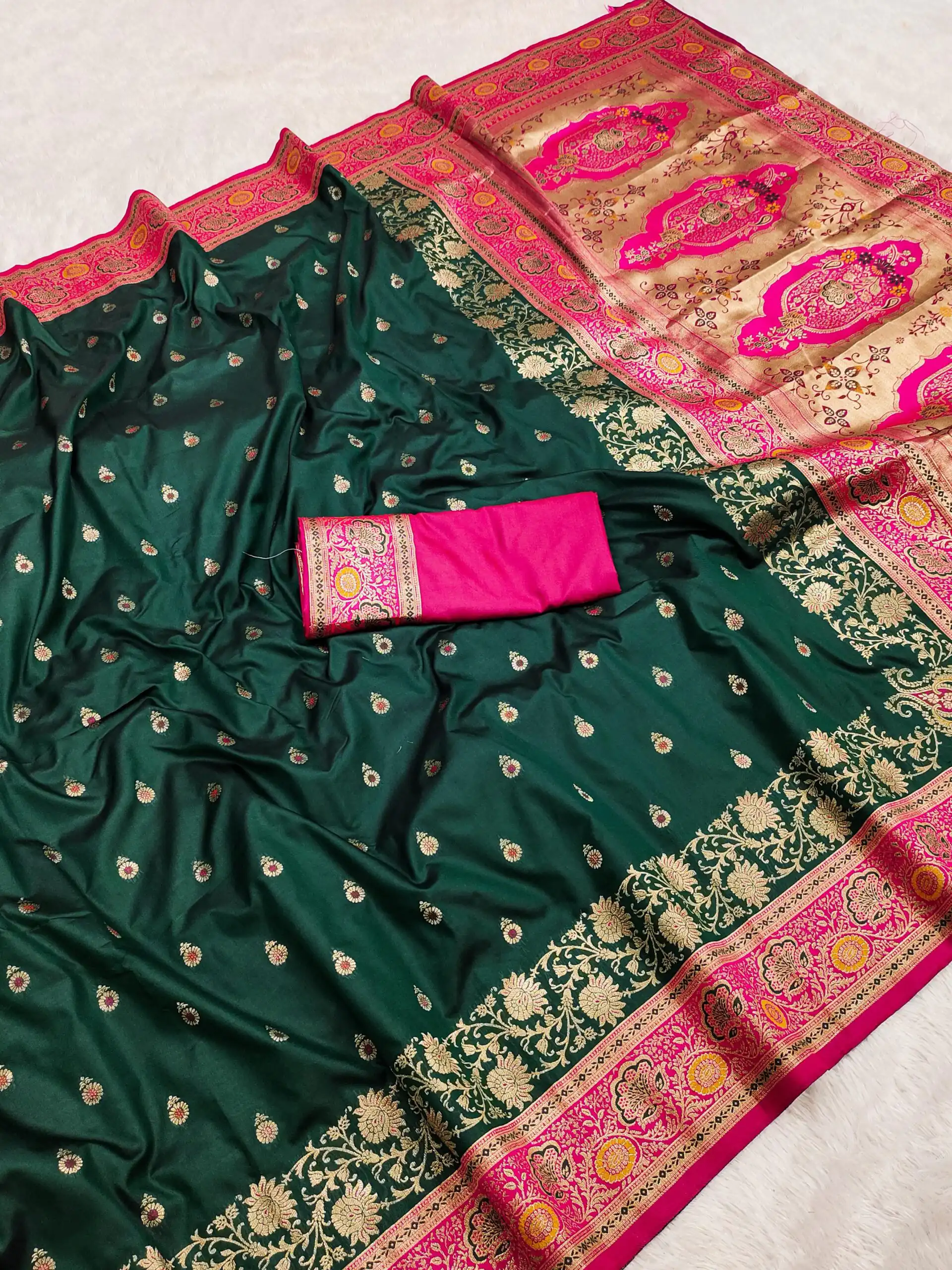 Green Banarasi Silk Gold Zari Border Saree | Sarees, Bollywood Sarees, Creative Sarees, Designer Sarees, Embroidered Sarees, Ethnic Saree, Modern Digital sarees, Party Wear Sarees
