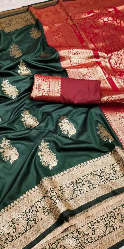 Green Banarasi Silk Zari Lace Work All Over Saree | Sarees, Bollywood Sarees, Creative Sarees, Designer Sarees, Embroidered Sarees, Ethnic Saree, Modern Digital sarees, Party Wear Sarees
