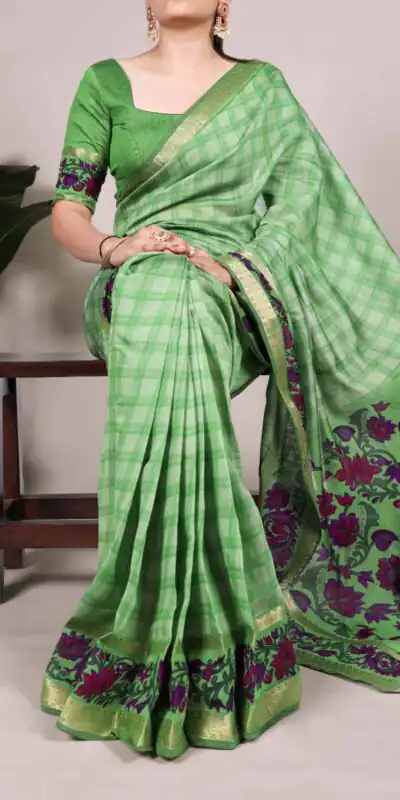 Green Chanderi Printed Saree | Sarees, Bollywood Sarees, Creative Sarees, Designer Sarees, Embroidered Sarees, Ethnic Saree, Modern Digital sarees, Party Wear Sarees