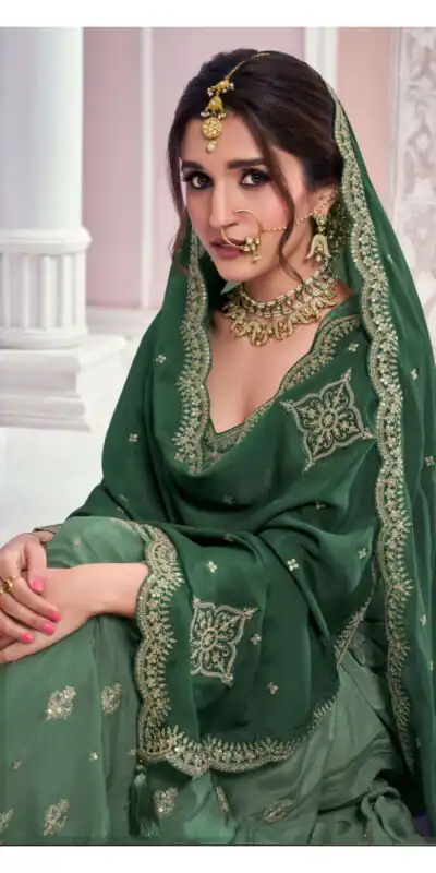 Green Chinon Multi Coding Work Salwar Suit | Jump Suits, Salwar suit, Casual Suits, Creative suits, Designer Suits, Palazzo Suits, Party Wear Suits, Patiala Suits, Straight Suits