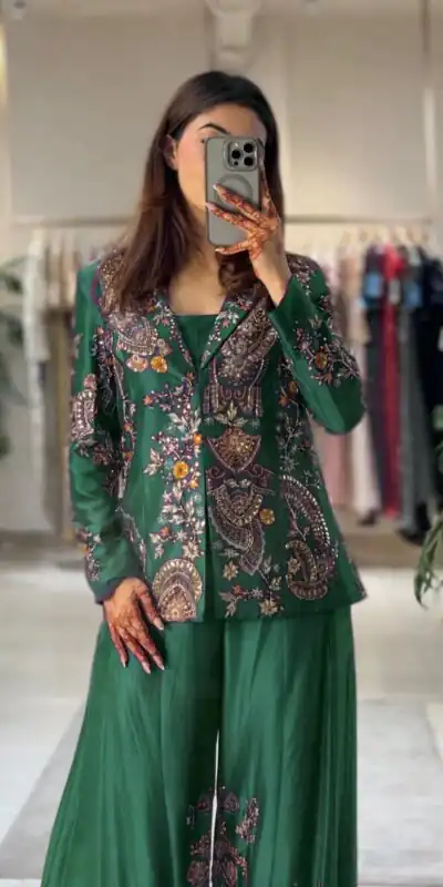 Green Chinon Sequence Work Salwar Suit | Jump Suits, Salwar suit, Casual Suits, Creative suits, Designer Suits, Palazzo Suits, Party Wear Suits, Patiala Suits, Straight Suits