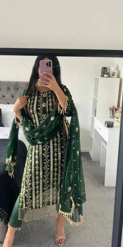 Green Chinon Silk With Embroidery Work Salwar Suit | Jump Suits, Salwar suit, Casual Suits, Creative suits, Designer Suits, Palazzo Suits, Party Wear Suits, Patiala Suits, Straight Suits