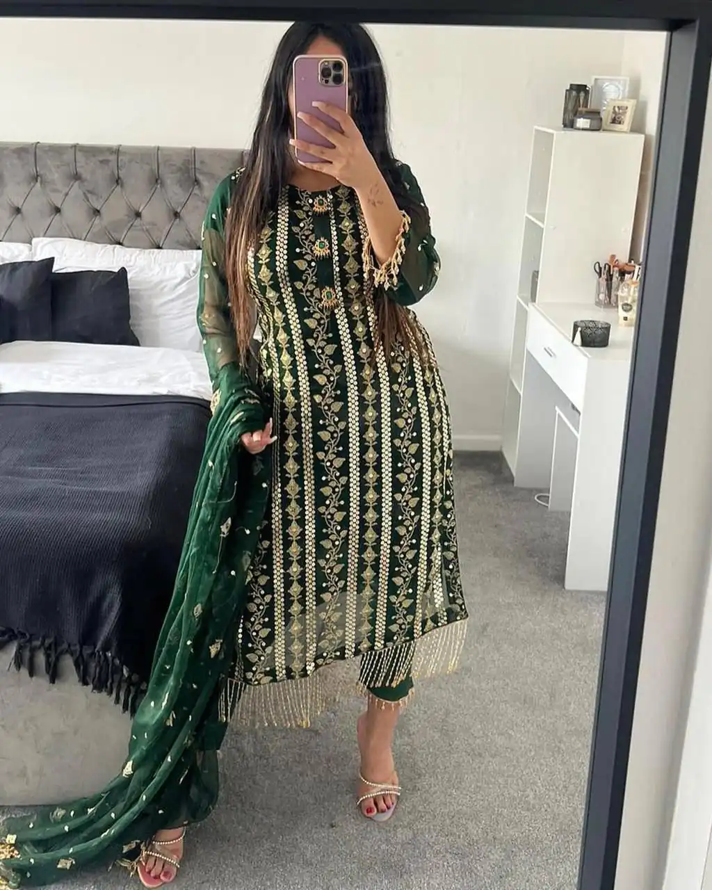 Green Chinon Silk With Embroidery Work Salwar Suit | Jump Suits, Salwar suit, Casual Suits, Creative suits, Designer Suits, Palazzo Suits, Party Wear Suits, Patiala Suits, Straight Suits
