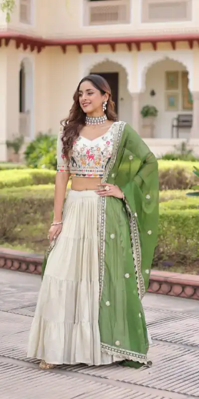 Green Cosmos Silk Embroidery Zari Work Lehenga Choli | Lehenga, Bollywood Lehenga, Creative Lehenga, Designer Lehenga, Embroidered Lehenga, Party Wear Lehenga