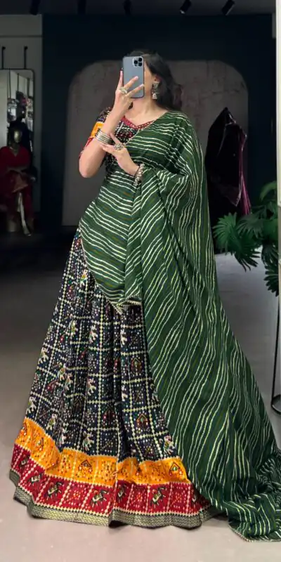 Green Cotton Printed Lehenga Choli | Lehenga, Bollywood Lehenga, Creative Lehenga, Designer Lehenga, Embroidered Lehenga, Party Wear Lehenga