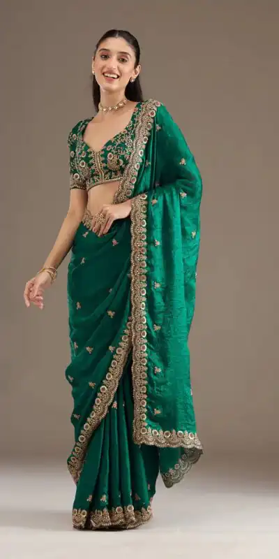Green Fandy Satin Silk Zari Work Saree | Sarees, Bollywood Sarees, Creative Sarees, Designer Sarees, Embroidered Sarees, Ethnic Saree, Modern Digital sarees, Party Wear Sarees