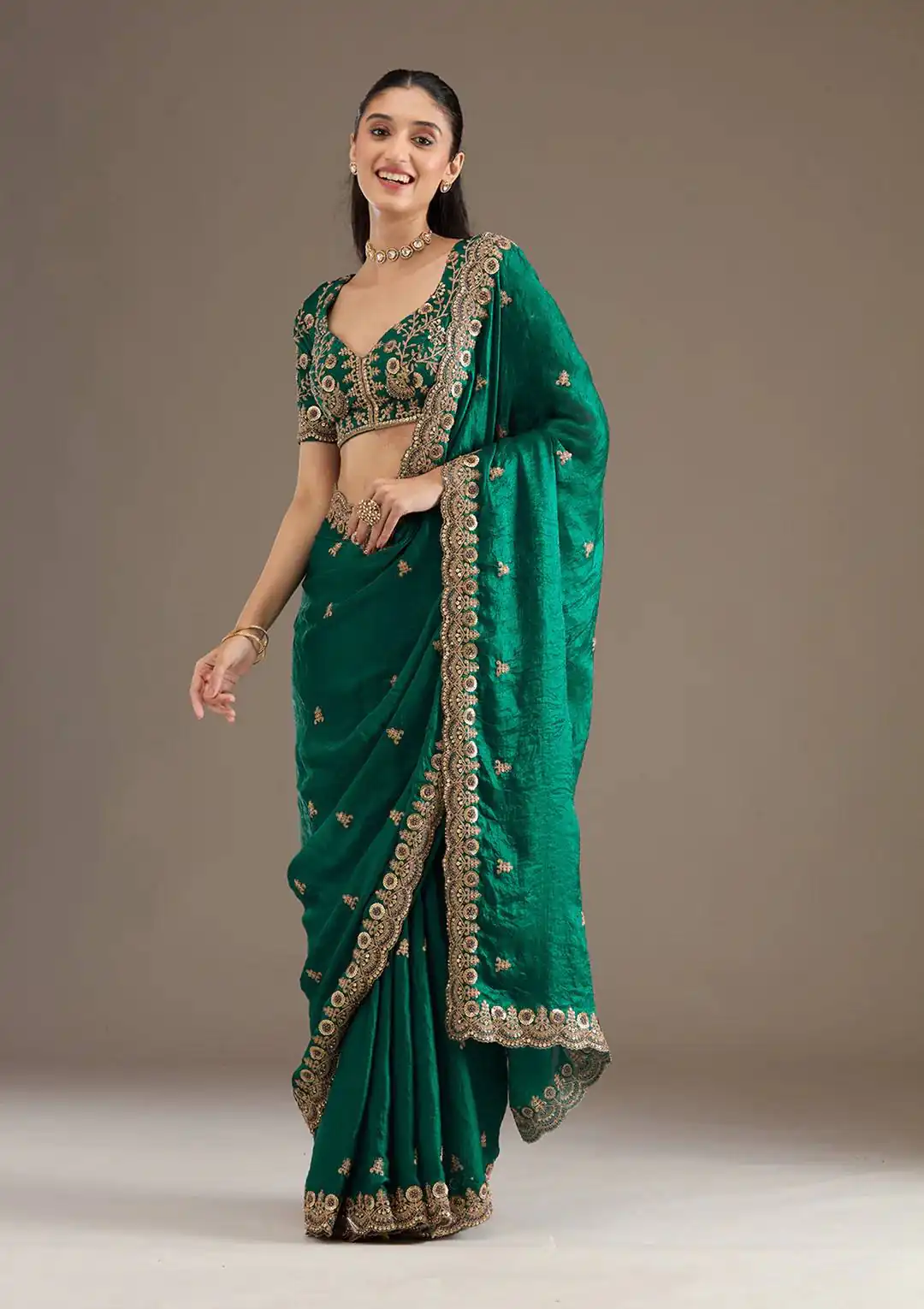 Green Fandy Satin Silk Zari Work Saree | Sarees, Bollywood Sarees, Creative Sarees, Designer Sarees, Embroidered Sarees, Ethnic Saree, Modern Digital sarees, Party Wear Sarees
