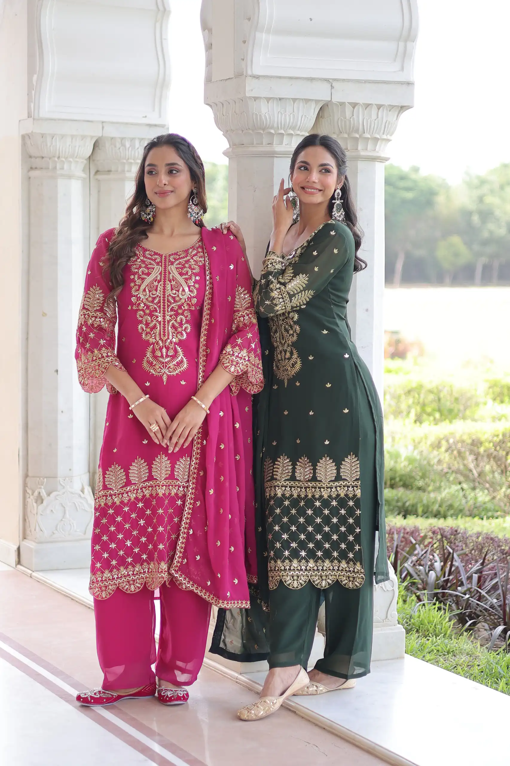 Green Faux Blooming Embroidered Work Salwar Suit | Jump Suits, Salwar suit, Casual Suits, Creative suits, Designer Suits, Palazzo Suits, Party Wear Suits, Patiala Suits, Straight Suits