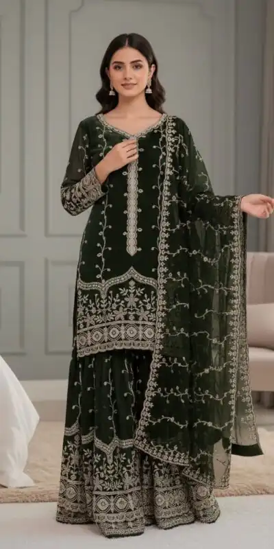 Green Fendy Silk Embroidery Work Salwar Suit | Jump Suits, Salwar suit, Casual Suits, Creative suits, Designer Suits, Palazzo Suits, Party Wear Suits, Patiala Suits, Straight Suits