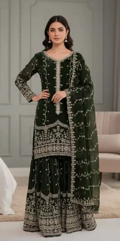 Green Fendy Silk Embroidery Work Salwar Suit | Jump Suits, Salwar suit, Casual Suits, Creative suits, Designer Suits, Palazzo Suits, Party Wear Suits, Patiala Suits, Straight Suits