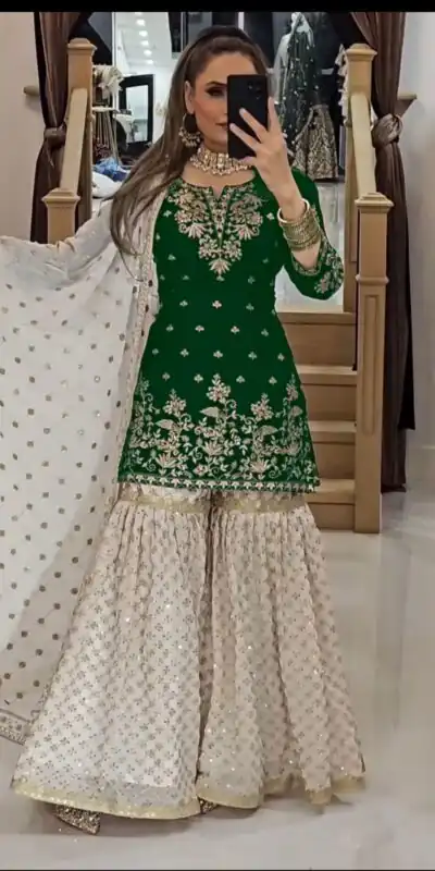 Green Fox Georgette Embroidery Lace Work Salwar Suit | Jump Suits, Tops & Bottoms, Track Suits, Salwar suit, Casual Suits, Creative suits, Designer Suits, Palazzo Suits, Party Wear Suits, Patiala Suits, Straight Suits, Trendy Wear