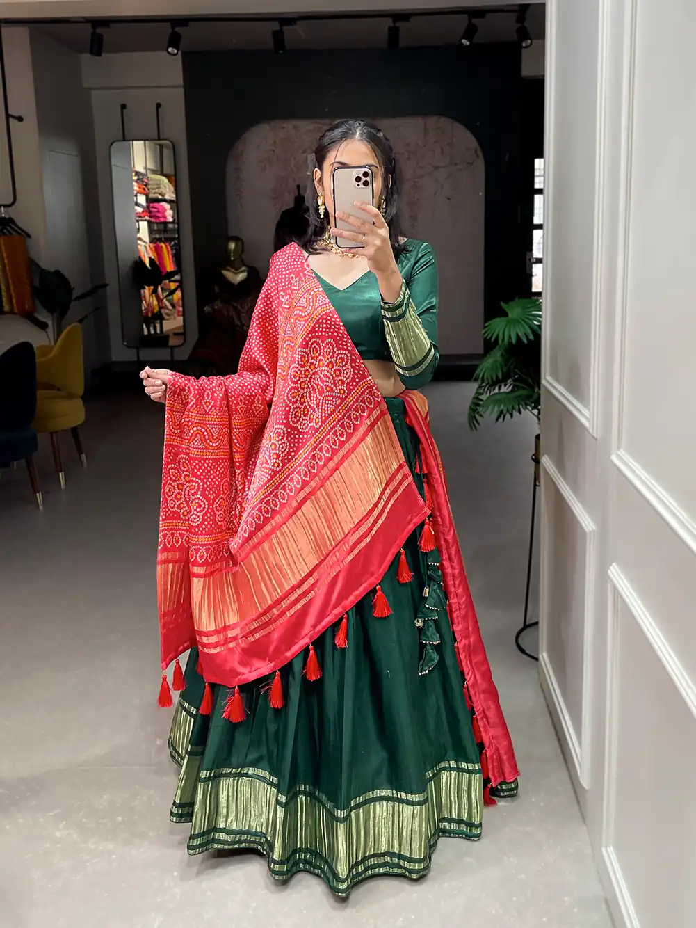Green Gaji Silk Lagdi patta Lehenga Choli | Lehenga, Bollywood Lehenga, Creative Lehenga, Designer Lehenga, Embroidered Lehenga, Party Wear Lehenga