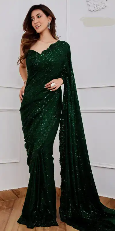 Green Georgette 5MM Sequence Work Saree | Sarees, Bollywood Sarees, Creative Sarees, Designer Sarees, Embroidered Sarees, Ethnic Saree, Modern Digital sarees, Party Wear Sarees