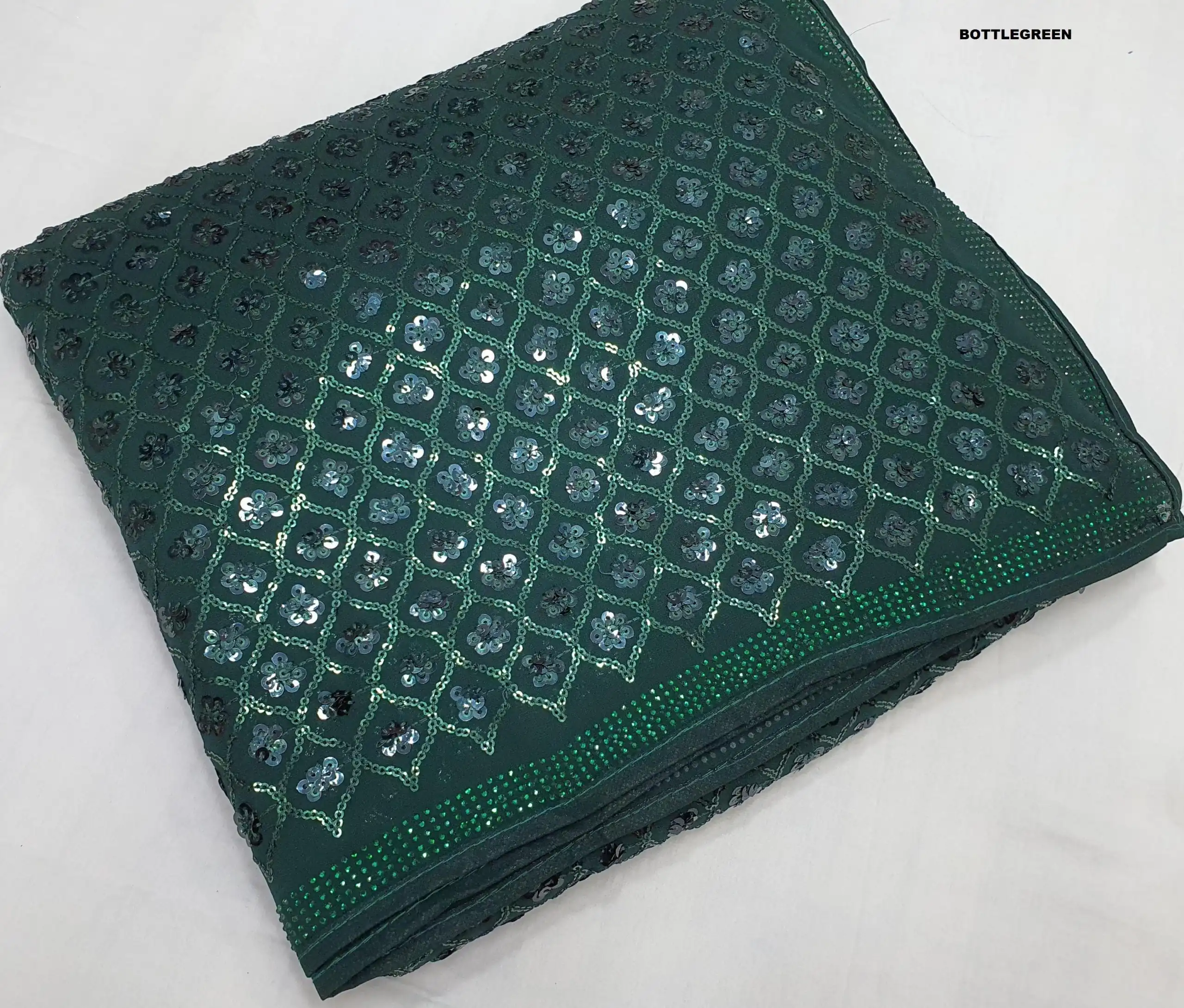 Green Georgette Dual Sequins Embroidery Sequins Work Saree | Sarees, Bollywood Sarees, Creative Sarees, Designer Sarees, Embroidered Sarees, Ethnic Saree, Modern Digital sarees, Party Wear Sarees