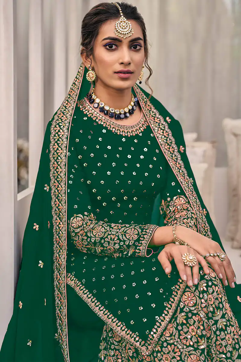Green Georgette Embroidery Lace Work Salwar Suit | Jump Suits, Tops & Bottoms, Track Suits, Salwar suit, Casual Suits, Creative suits, Designer Suits, Palazzo Suits, Party Wear Suits, Patiala Suits, Straight Suits, Trendy Wear